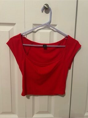 SHEIN Red Ribbed Scoop Crop Top